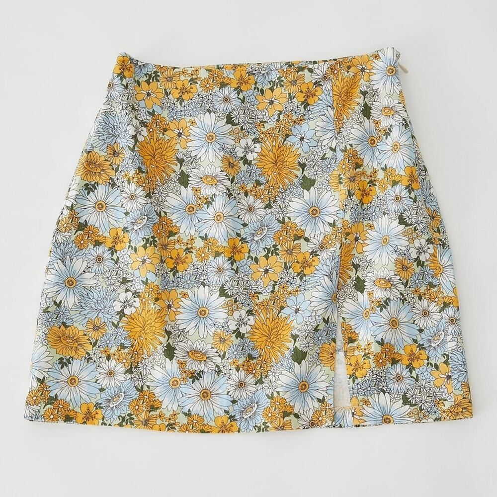 🤩 3/$20 SALE - Cottagecore Hippie Floral Skirt Yellow White Bohemian Small